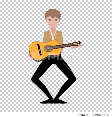 ダンサーのイラスト_バレエ「ドン・キホーテ」のバジルを踊るバレエダンサーのイメージ 129074486