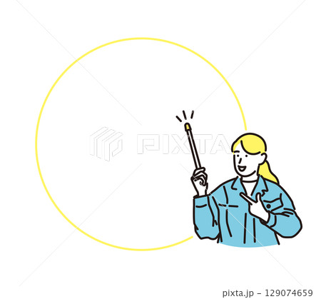 シンプル　イラスト　差し棒を持って説明する作業員の女性 人物 129074659