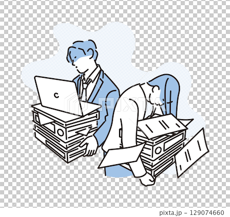 簡單說明一下,一位男性和一位女性商務人士因工作過多而感到厭倦 簡單說明一下,一位男性和一位女性商務人士因工作過多而感到厭倦 129074660