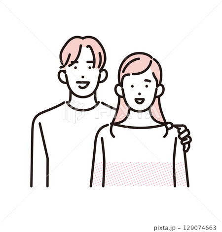 シンプル　イラスト　若い男女のカップルのイメージイラスト 人物 129074663