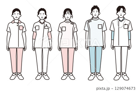 シンプル　イラスト　医療従事者の全身 人物セット 129074673