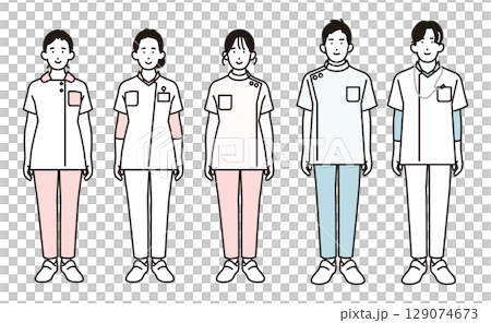 シンプル　イラスト　医療従事者の全身 人物セット 129074673
