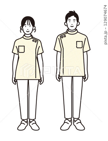 シンプル　イラスト　医療従事者の全身 人物セット 129074674