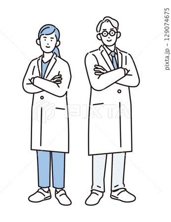 シンプル イラスト 医療従事者の全身 人物セット シンプル イラスト 医療従事者の全身 人物セット 129074675