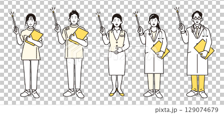 シンプル　イラスト　医療従事者の全身 人物セット 129074679