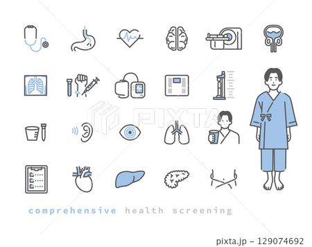 シンプル イラスト 男性の健康診断のイメージ アイコンセット シンプル イラスト 男性の健康診断のイメージ アイコンセット 129074692