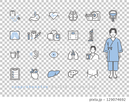 シンプル イラスト 男性の健康診断のイメージ アイコンセット シンプル イラスト 男性の健康診断のイメージ アイコンセット 129074692