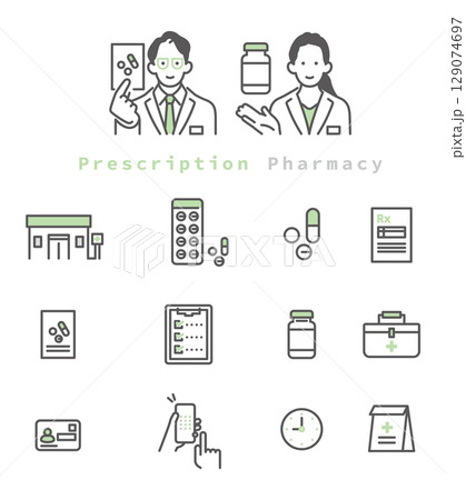 シンプル　イラスト　調剤薬局のイメージ アイコンセット 129074697