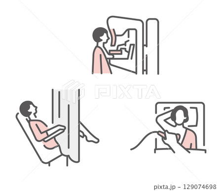 シンプル　イラスト　女性の健康診断のイメージ アイコンセット 129074698