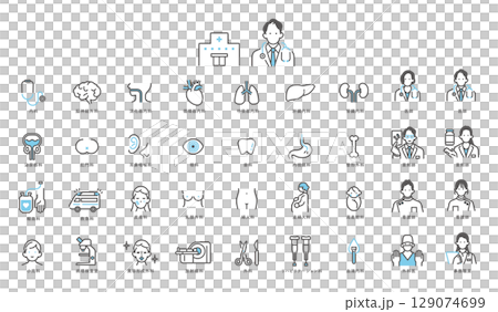 Simple illustration of hospital medical department icon set 129074699