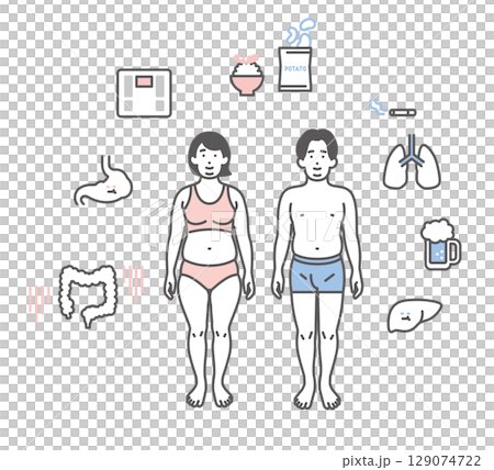 シンプル　イラスト　肥満のイメージ アイコンセット 129074722