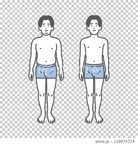 Simple illustration of an obese man and a healthy weight man image set Simple illustration of an obese man and a healthy weight man image set 129074724