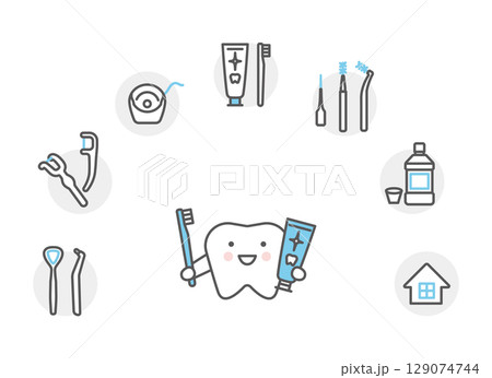 シンプル イラスト デンタルケアのイメージ アイコンセット シンプル イラスト デンタルケアのイメージ アイコンセット 129074744
