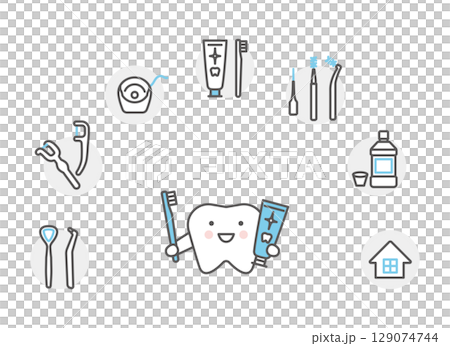 シンプル イラスト デンタルケアのイメージ アイコンセット シンプル イラスト デンタルケアのイメージ アイコンセット 129074744
