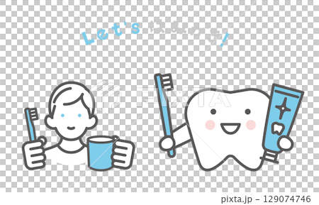 シンプル　イラスト　デンタルケアのイメージ アイコンセット 129074746