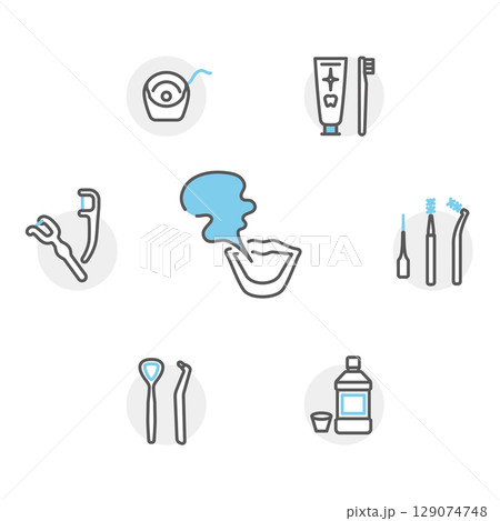 シンプル イラスト 口臭ケアのイメージ アイコンセット シンプル イラスト 口臭ケアのイメージ アイコンセット 129074748