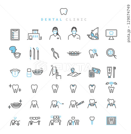シンプル イラスト 歯医者のイメージ アイコンセット シンプル イラスト 歯医者のイメージ アイコンセット 129074749