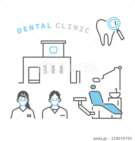 シンプル　イラスト　歯医者のイメージ アイコンセット 129074750