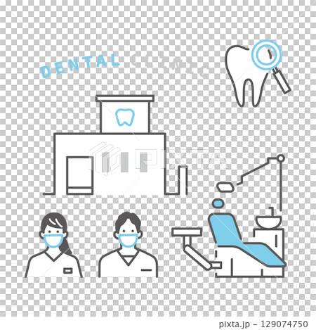 シンプル　イラスト　歯医者のイメージ アイコンセット 129074750
