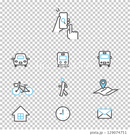 シンプル　イラスト　交通アクセスのイメージ アイコンセット 129074751