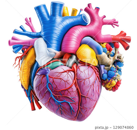 Circulatory system in heart 3d isolated on white background, PNG transparent clipart. 129074860