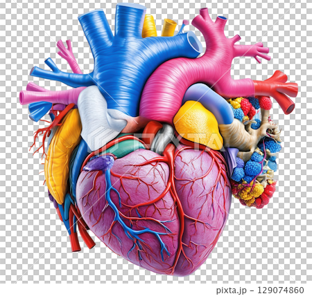 Circulatory system in heart 3d isolated on white background, PNG transparent clipart. 129074860