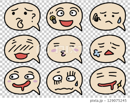 Hand-drawn style speech bubble pop illustration set, round type 1 129075245