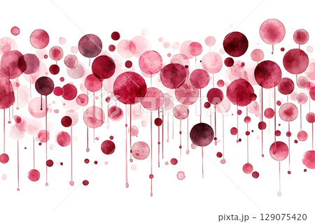 Abstract Art with Red and Pink Watercolor Circles and Drips on White Background 129075420