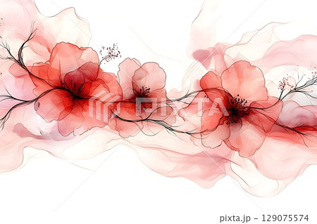 Elegant Red Floral Design with Soft Flowing Background and Delicate Petals 129075574