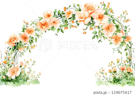 Elegant Floral Arch Design with Soft Peach Flowers and Greenery for Beautiful Backgrounds 129075817