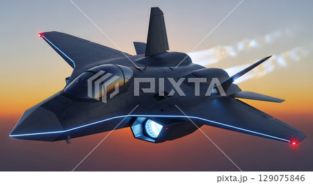 夕日に映える戦闘機 129075846