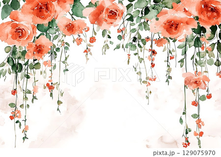 Soft Watercolor Floral Arrangement with Roses and Delicate Greenery for Elegant Designs 129075970