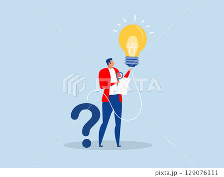 businessman holding question mark sign and lightbulb solution.Question and answer, q and a or solution to solve problem creative thinking idea concept vector 129076111