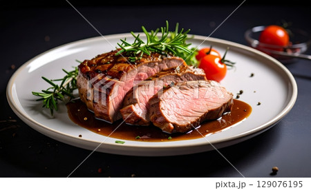 Grilled meat dishes featuring beef, lamb, and other roasted cuts with vibrant vegetable accompaniments, perfect for a gourmet dinner or lunch plate Grilled meat dishes featuring beef, lamb, and other roasted cuts with vibrant vegetable accompaniments, perfect for a gourmet dinner or lunch plate 129076195