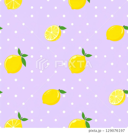 Seamless pattern lemon and polka dot on purple background Seamless pattern lemon and polka dot on purple background 129076197