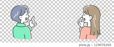 一對年輕男女交談的側面插圖素材 一對年輕男女交談的側面插圖素材 129076268