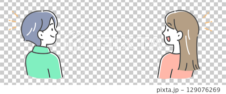 Illustration material of a profile of a young man and woman having a conversation Illustration material of a profile of a young man and woman having a conversation 129076269