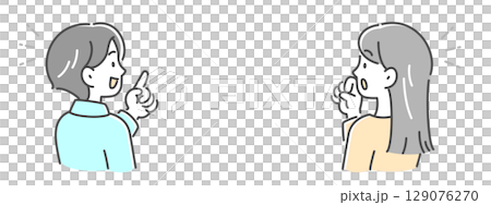 会話をしている若い男女の横顔のイラスト素材 会話をしている若い男女の横顔のイラスト素材 129076270
