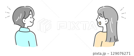 会話をしている若い男女の横顔のイラスト素材 129076271