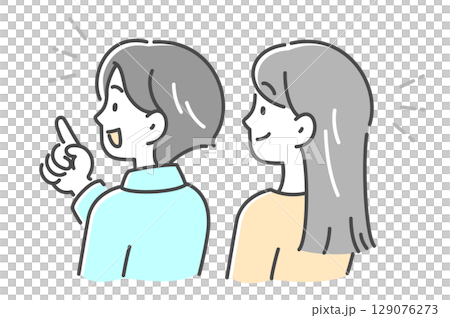 会話をしている若い男女の横顔のイラスト素材 129076273