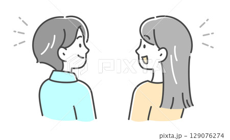会話をしている若い男女の横顔のイラスト素材 129076274