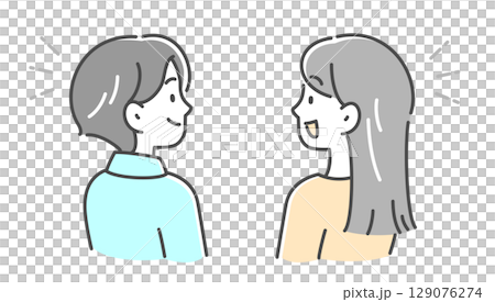 一對年輕男女交談的側面插圖素材 129076274