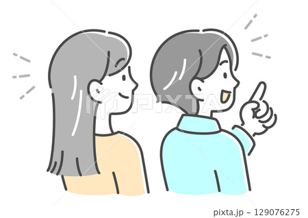 会話をしている若い男女の横顔のイラスト素材 会話をしている若い男女の横顔のイラスト素材 129076275