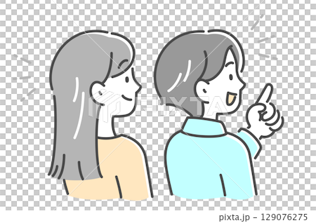 会話をしている若い男女の横顔のイラスト素材 会話をしている若い男女の横顔のイラスト素材 129076275