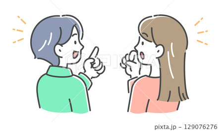 会話をしている若い男女の横顔のイラスト素材 129076276
