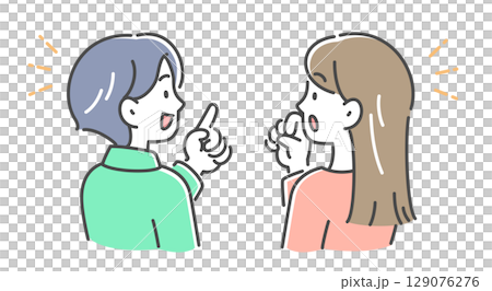 一對年輕男女交談的側面插圖素材 129076276