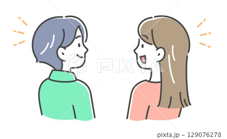 会話をしている若い男女の横顔のイラスト素材 会話をしている若い男女の横顔のイラスト素材 129076278