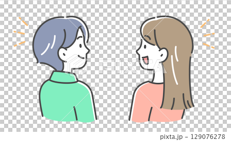 一對年輕男女交談的側面插圖素材 一對年輕男女交談的側面插圖素材 129076278