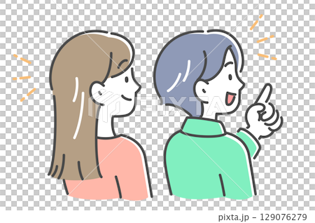 一對年輕男女交談的側面插圖素材 一對年輕男女交談的側面插圖素材 129076279