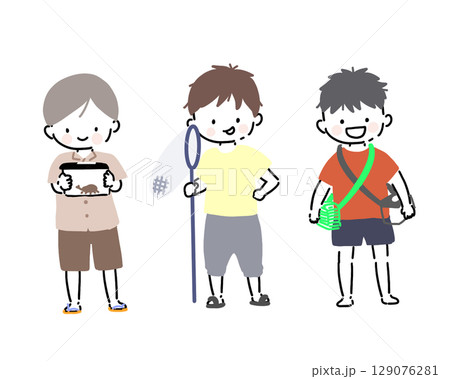 夏休みの虫取り男の子 129076281